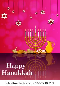 easy to edit vector illustration of Happy Hanukkah for Israel Festival of Lights celebration