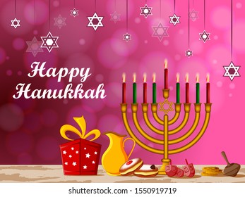 easy to edit vector illustration of Happy Hanukkah for Israel Festival of Lights celebration