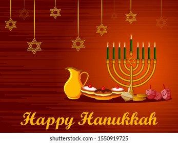 easy to edit vector illustration of Happy Hanukkah for Israel Festival of Lights celebration