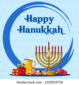 easy to edit vector illustration of Happy Hanukkah for Israel Festival of Lights celebration