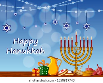 easy to edit vector illustration of Happy Hanukkah for Israel Festival of Lights celebration