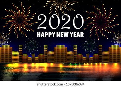 easy to edit vector illustration of Happy New Year 2020 wishes seasonal greeting background