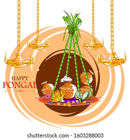 easy to edit vector illustration of Happy Pongal festival of Tamil Nadu India background