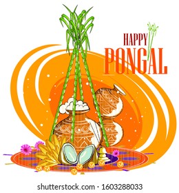 easy to edit vector illustration of Happy Pongal festival of Tamil Nadu India background