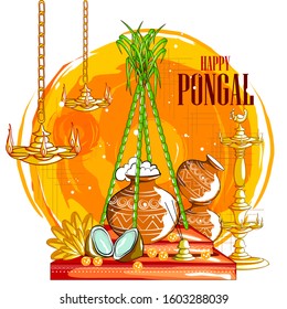 easy to edit vector illustration of Happy Pongal festival of Tamil Nadu India background