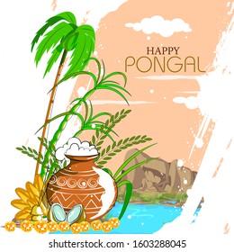 easy to edit vector illustration of Happy Pongal festival of Tamil Nadu India background