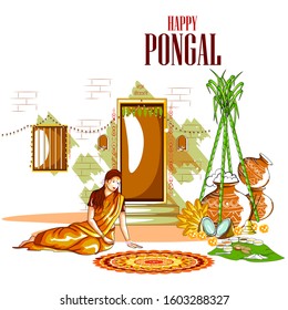 easy to edit vector illustration of Happy Pongal festival of Tamil Nadu India background