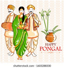 easy to edit vector illustration of Happy Pongal festival of Tamil Nadu India background