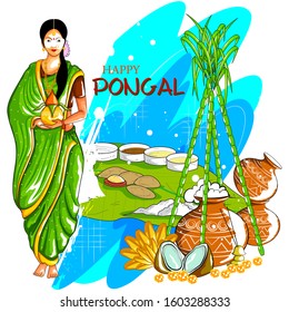 easy to edit vector illustration of Happy Pongal festival of Tamil Nadu India background