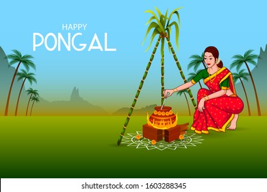 easy to edit vector illustration of Happy Pongal festival of Tamil Nadu India background