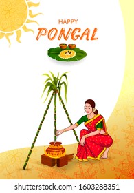 easy to edit vector illustration of Happy Pongal festival of Tamil Nadu India background