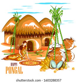 easy to edit vector illustration of Happy Pongal festival of Tamil Nadu India background