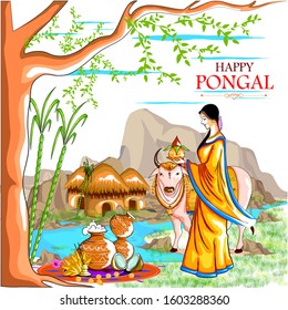 easy to edit vector illustration of Happy Pongal festival of Tamil Nadu India background