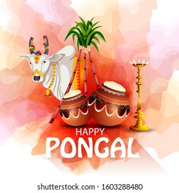 easy to edit vector illustration of Happy Pongal festival of Tamil Nadu India background