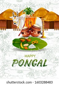 easy to edit vector illustration of Happy Pongal festival of Tamil Nadu India background