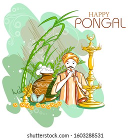 easy to edit vector illustration of Happy Pongal festival of Tamil Nadu India background