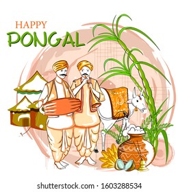easy to edit vector illustration of Happy Pongal festival of Tamil Nadu India background