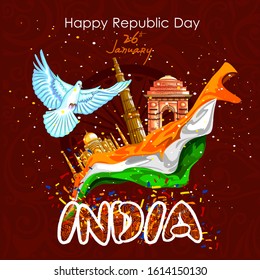 easy to edit vector illustration of Happy Republic Day of India tricolor background for 26 January