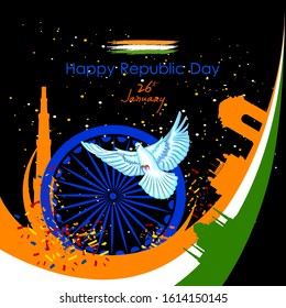 easy to edit vector illustration of Happy Republic Day of India tricolor background for 26 January