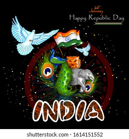 easy to edit vector illustration of Happy Republic Day of India tricolor background for 26 January