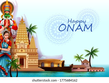leicht zu bearbeitende Vektorgrafik von Happy Onam Feiertag für südindischen Festivalhintergrund