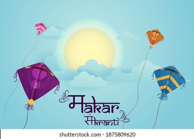 Easy To Edit Vector Illustration Of Happy Makar Sankranti Background With Colorful Kite