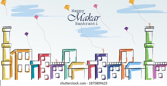 easy to edit vector illustration of Happy Makar Sankranti background with colorful kite