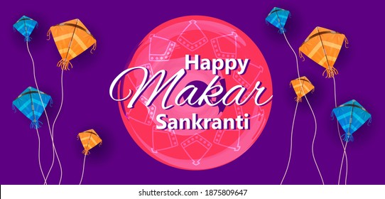 easy to edit vector illustration of Happy Makar Sankranti background with colorful kite