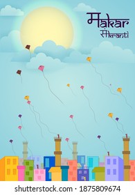 easy to edit vector illustration of Happy Makar Sankranti background with colorful kite