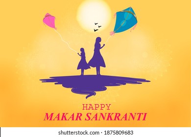 easy to edit vector illustration of Happy Makar Sankranti background with colorful kite