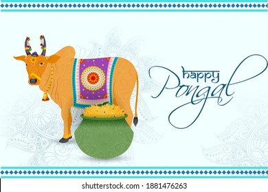 easy to edit vector illustration of Happy Pongal festival of Tamil Nadu India background