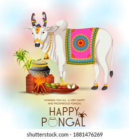 easy to edit vector illustration of Happy Pongal festival of Tamil Nadu India background