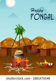 easy to edit vector illustration of Happy Pongal festival of Tamil Nadu India background