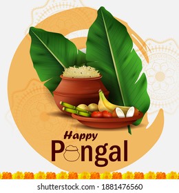 easy to edit vector illustration of Happy Pongal festival of Tamil Nadu India background