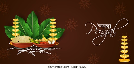 easy to edit vector illustration of Happy Pongal festival of Tamil Nadu India background