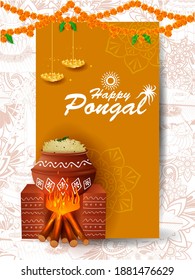 easy to edit vector illustration of Happy Pongal festival of Tamil Nadu India background