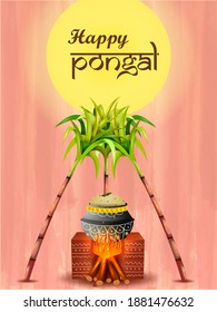 easy to edit vector illustration of Happy Pongal festival of Tamil Nadu India background
