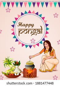 easy to edit vector illustration of Happy Pongal festival of Tamil Nadu India background