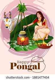 easy to edit vector illustration of Happy Pongal festival of Tamil Nadu India background