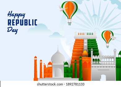 easy to edit vector illustration of Happy Republic Day of India tricolor background for 26 January