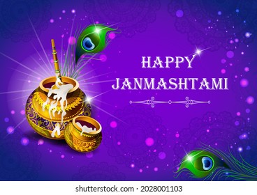 easy to edit vector illustration of Happy Krishna Janmashtami Dahi Handi meaning cream and pot Indian festival celebration background
