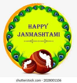 easy to edit vector illustration of Happy Krishna Janmashtami Dahi Handi meaning cream and pot Indian festival celebration background