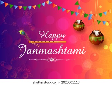 easy to edit vector illustration of Happy Krishna Janmashtami Dahi Handi meaning cream and pot Indian festival celebration background