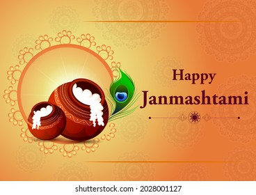 easy to edit vector illustration of Happy Krishna Janmashtami Dahi Handi meaning cream and pot Indian festival celebration background