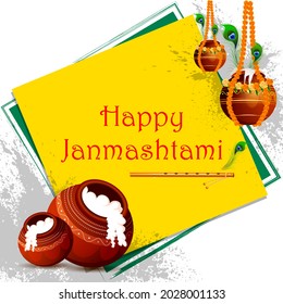 fácil de editar ilustración vectorial de Happy Krishna Janmashtami Dahi Handi que significa crema y olla fondo de la celebración del festival indio