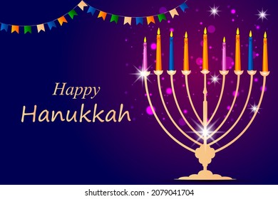 easy to edit vector illustration of Happy Hanukkah for Israel Festival of Lights celebration