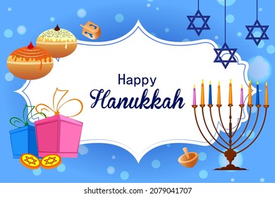 easy to edit vector illustration of Happy Hanukkah for Israel Festival of Lights celebration