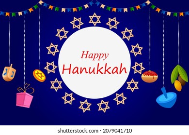 easy to edit vector illustration of Happy Hanukkah for Israel Festival of Lights celebration