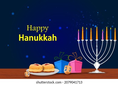 easy to edit vector illustration of Happy Hanukkah for Israel Festival of Lights celebration