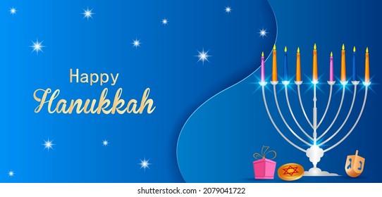 easy to edit vector illustration of Happy Hanukkah for Israel Festival of Lights celebration